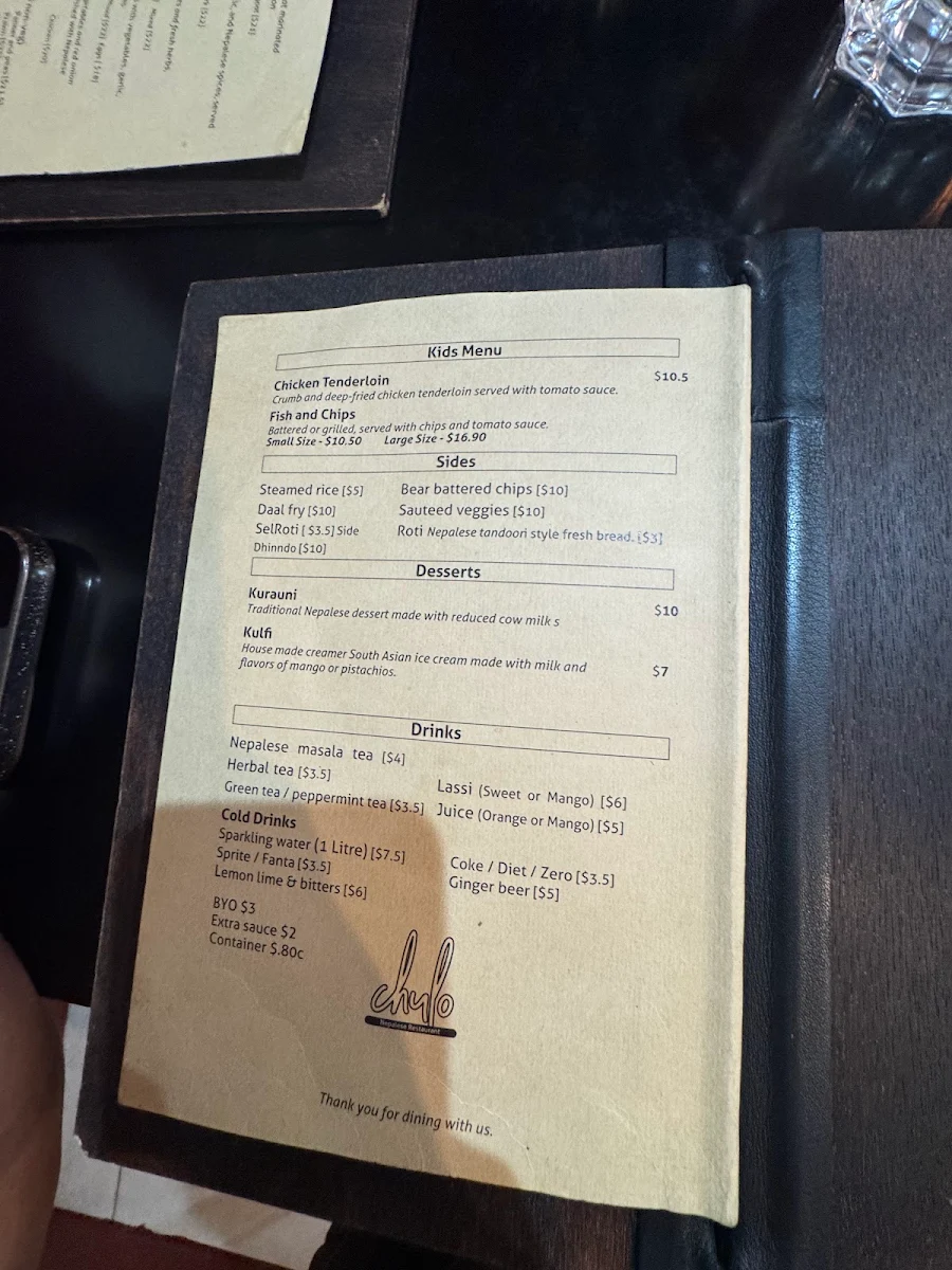 Menu, Chulo Nepalese Perth