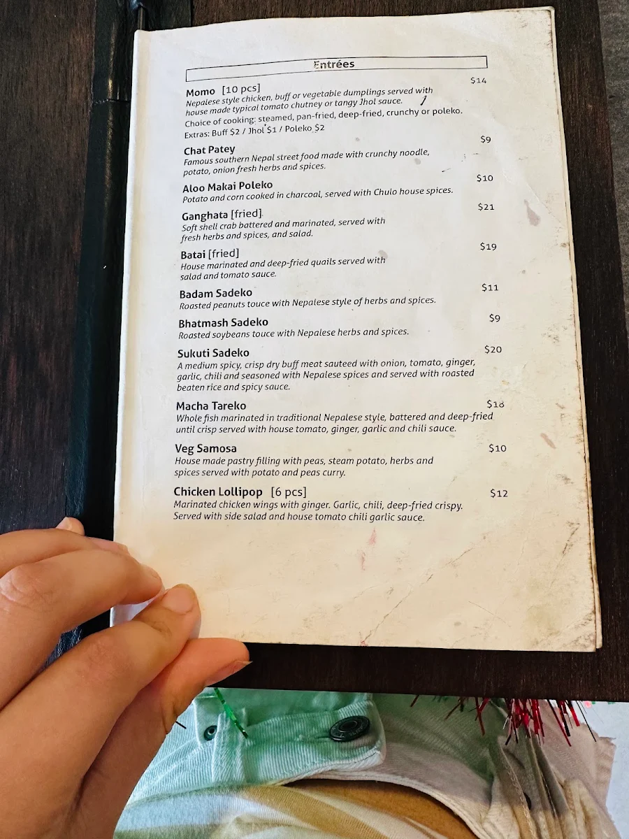 Menu, Chulo Nepalese Perth