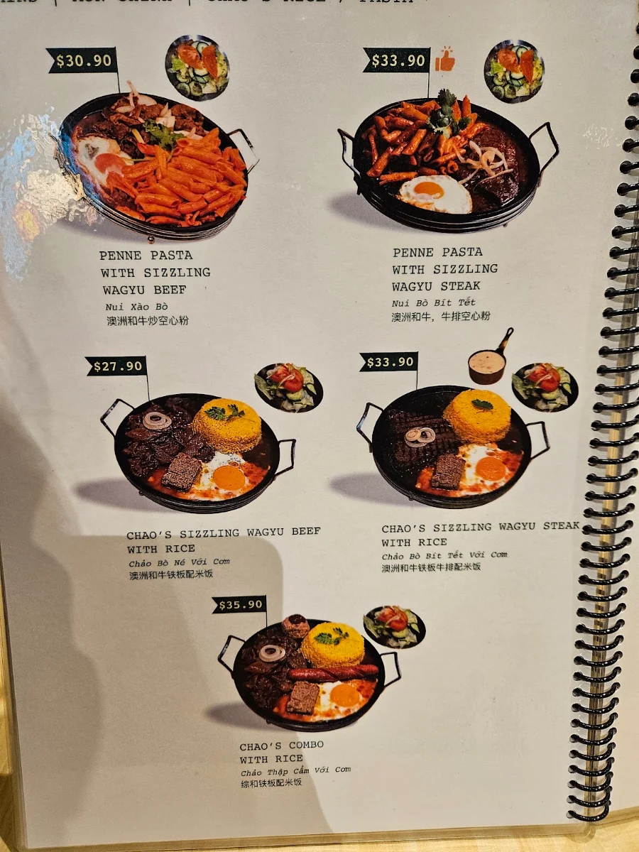 Menu, Chảo's Bistro - Chinatown