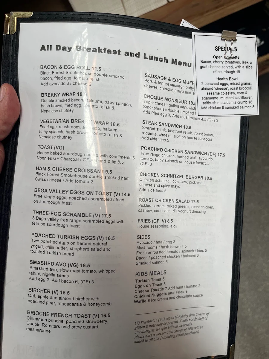 Menu, Double Roasters Cafe