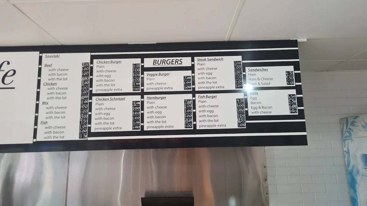 Menu, Jan's Cafe