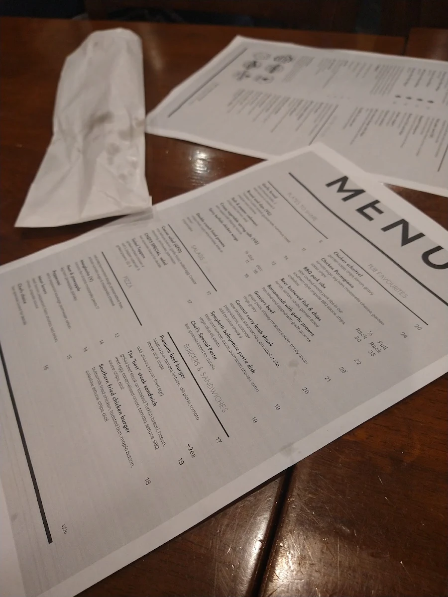 Menu, Captain Cook Tavern