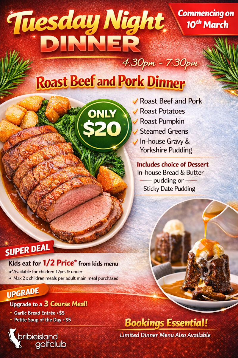 Menu, Bribie Island Golf Club Restaurant