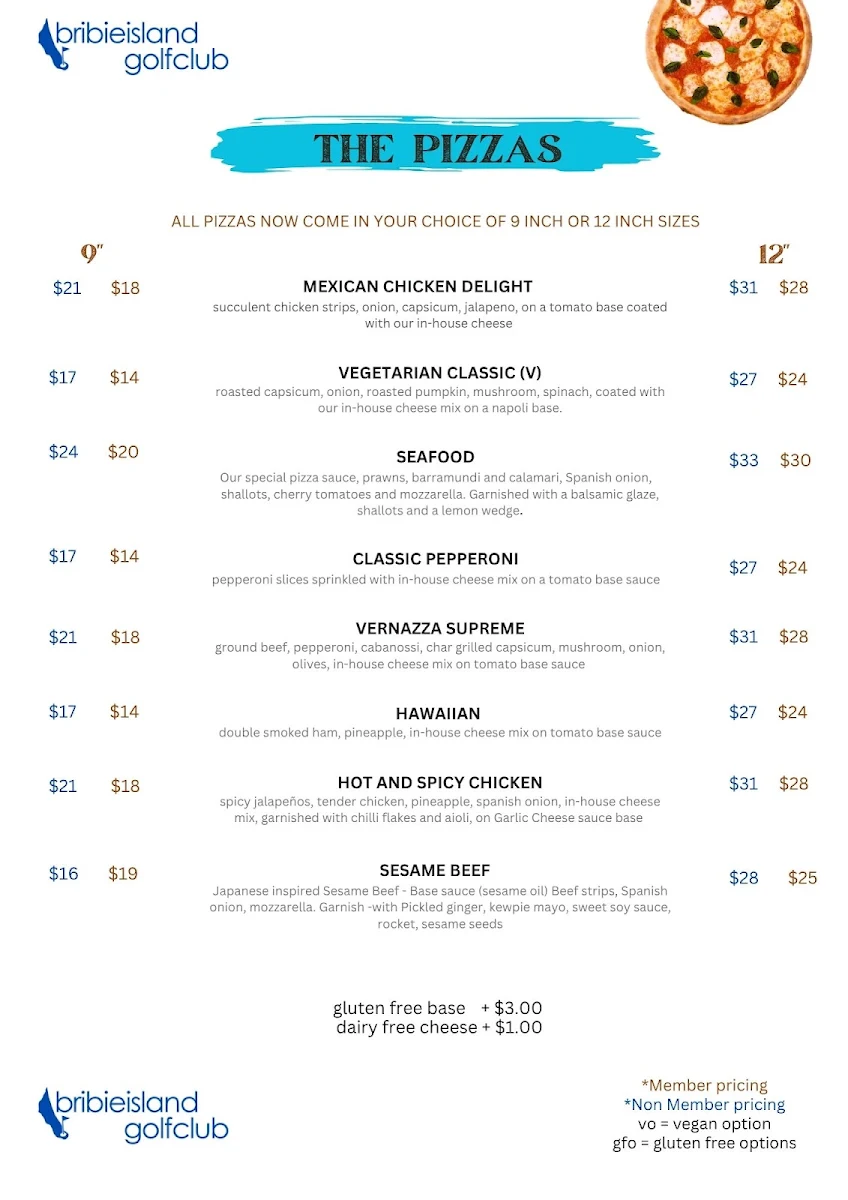 Menu, Bribie Island Golf Club Restaurant