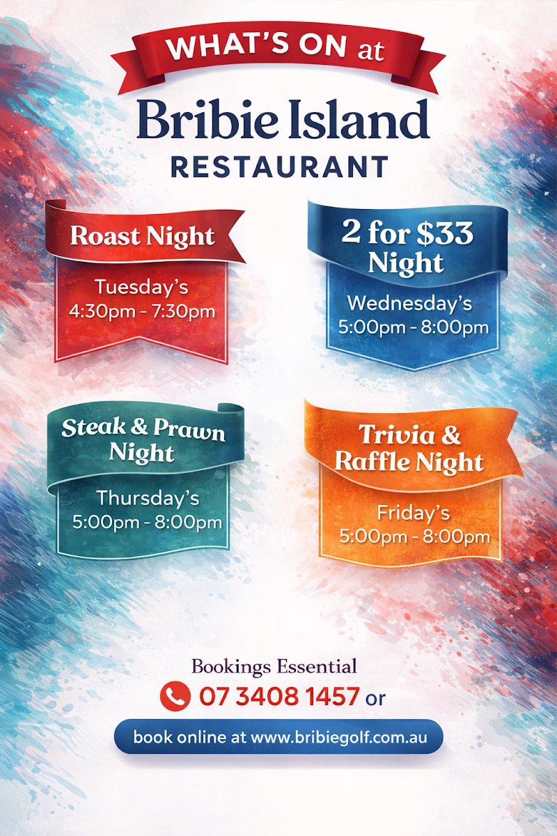 Menu, Bribie Island Golf Club Restaurant