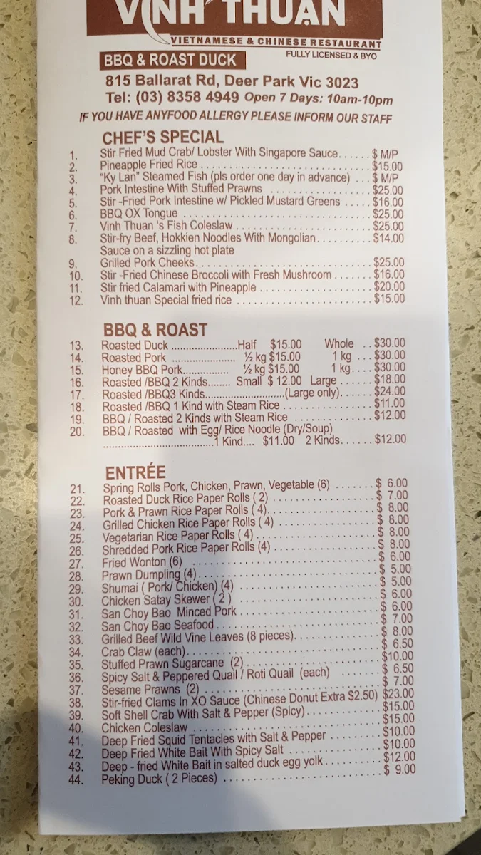 Menu, Phat Thuan