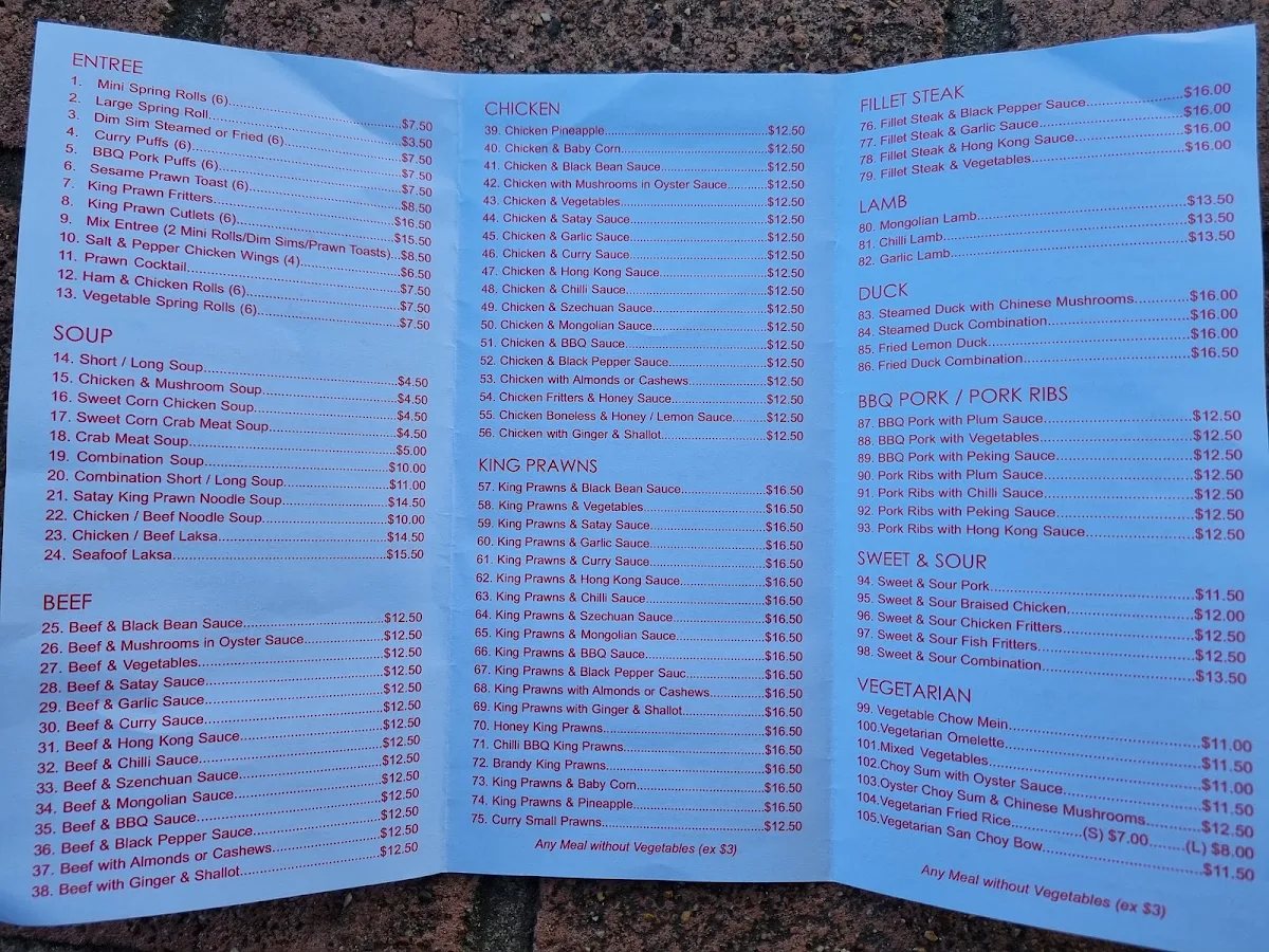 Menu, Golden Lake Chinese Restaurant Narellan