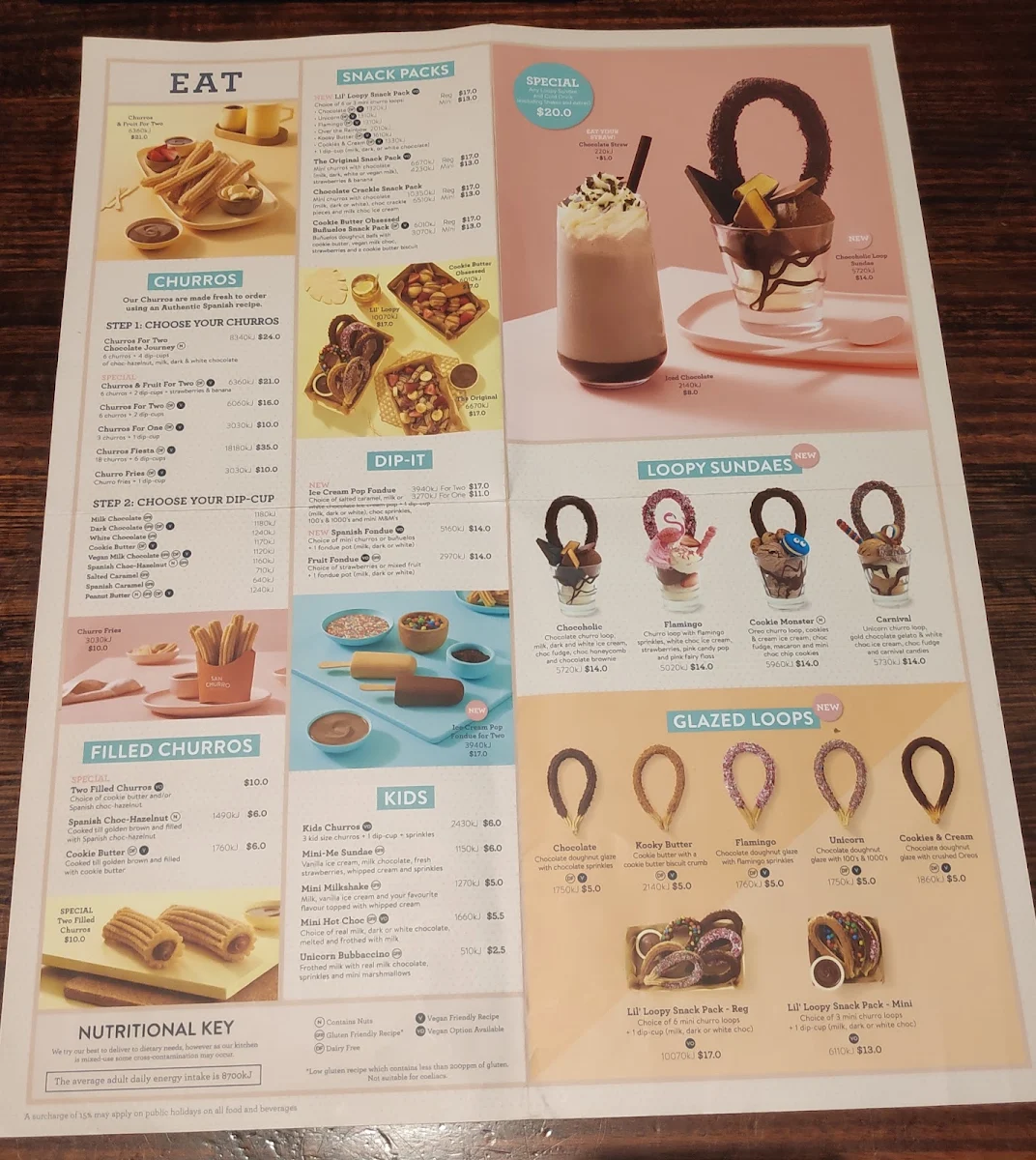 Menu, San Churro Woden