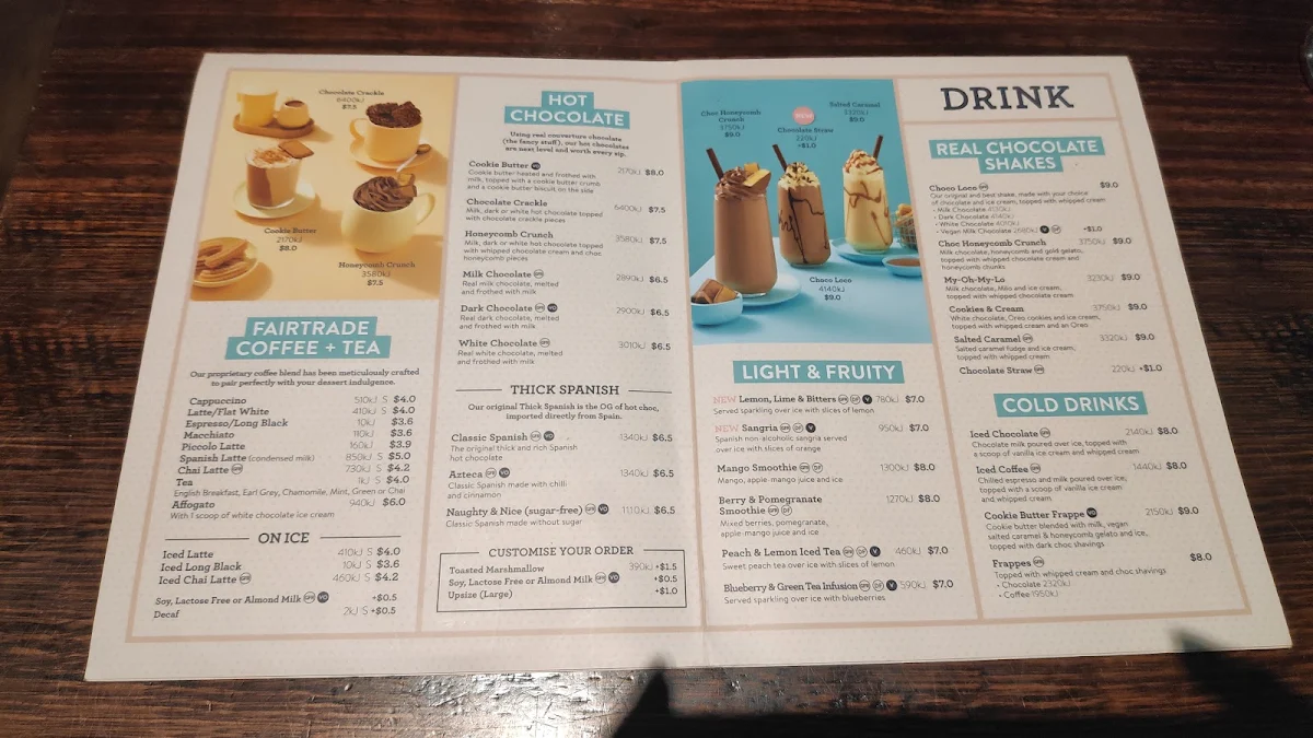 Menu, San Churro Woden