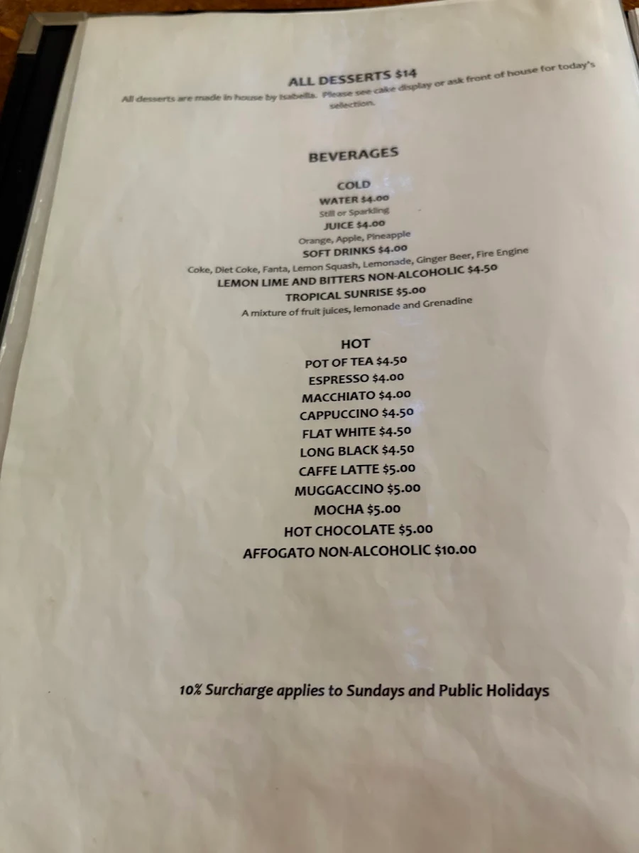 Menu, Isabella's Trattoria