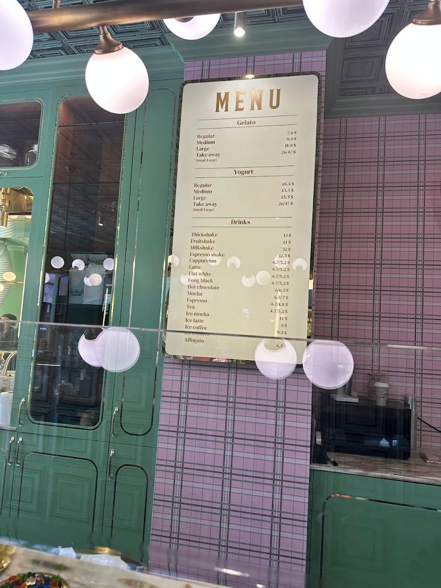 Menu, Anita Gelato Melbourne