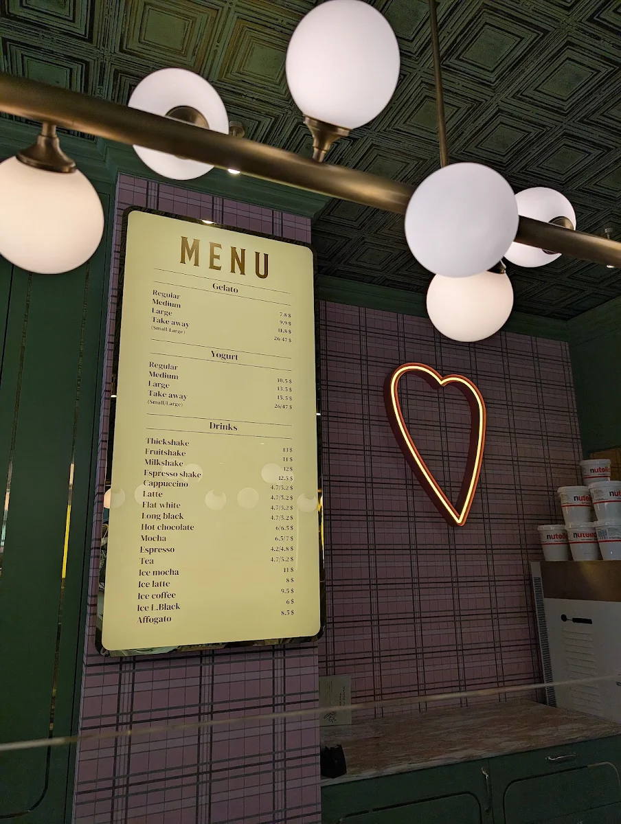 Menu, Anita Gelato Melbourne