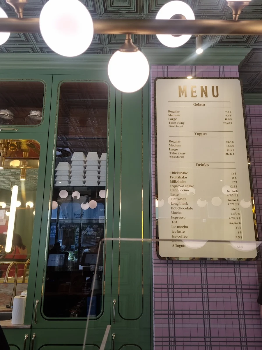 Menu, Anita Gelato Melbourne