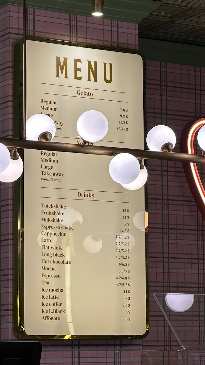 Menu, Anita Gelato Melbourne
