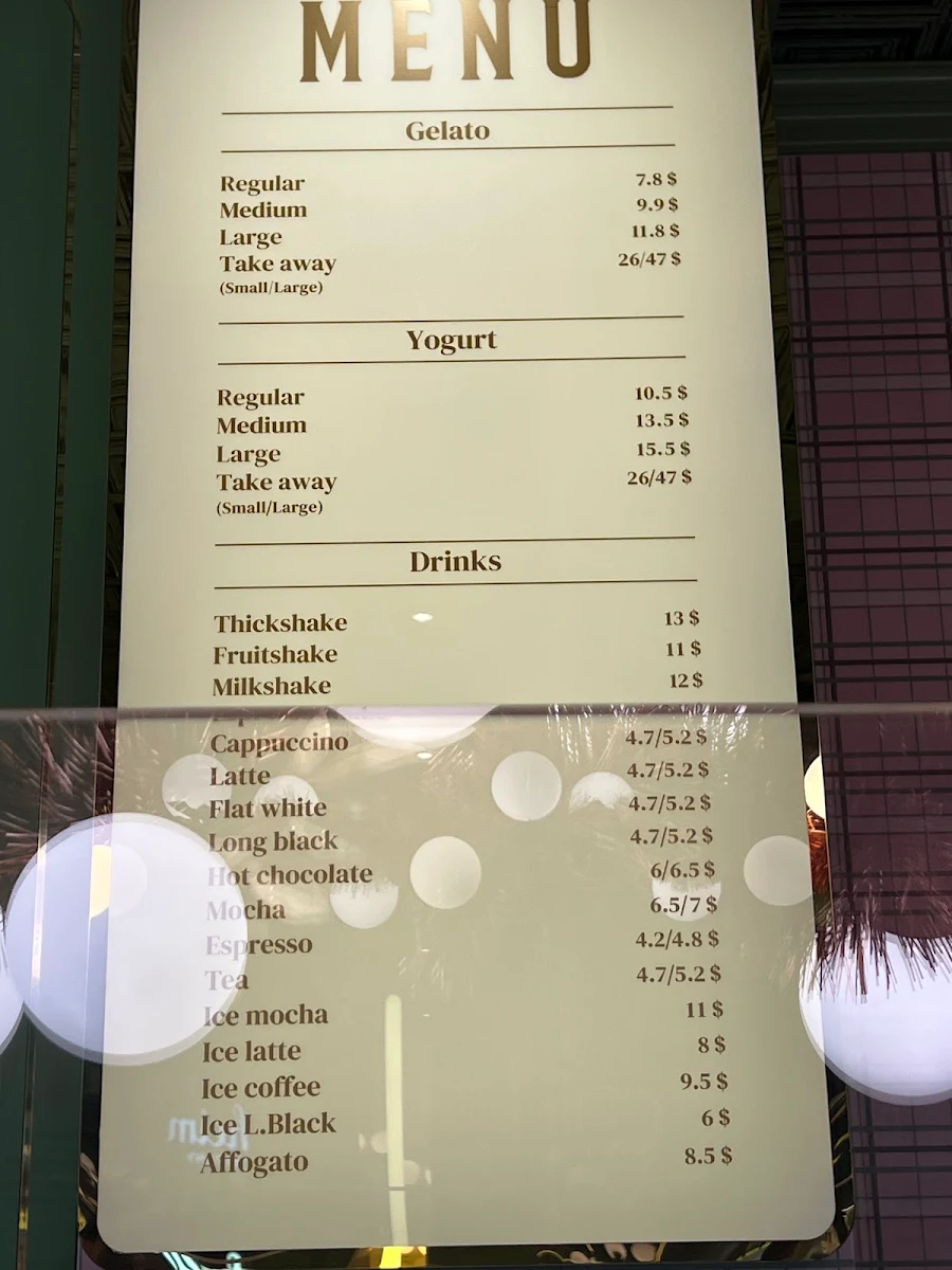 Menu, Anita Gelato Melbourne