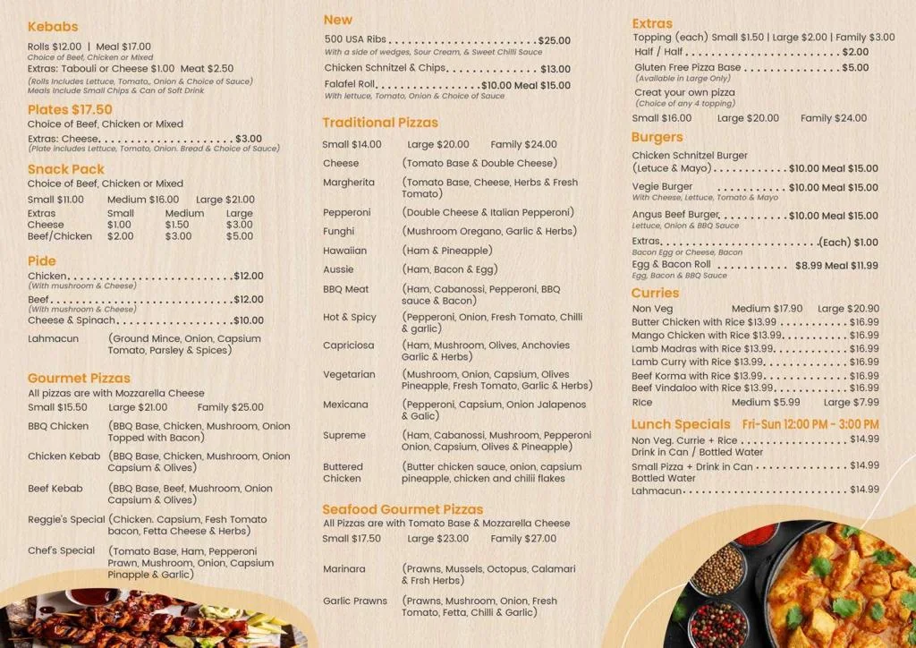 Menu, Reggie's The Oaks Pizzeria & Grill
