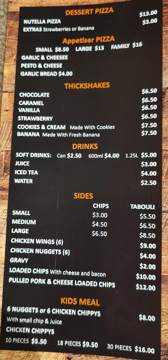 Menu, Reggie's The Oaks Pizzeria & Grill