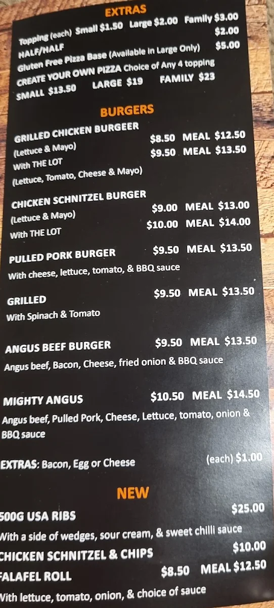 Menu, Reggie's The Oaks Pizzeria & Grill