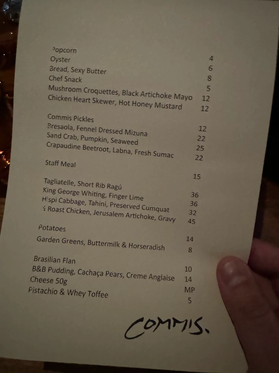 Menu, Commis