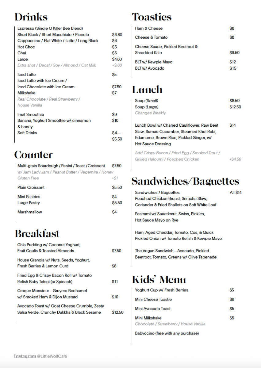 Menu, Little Wolf