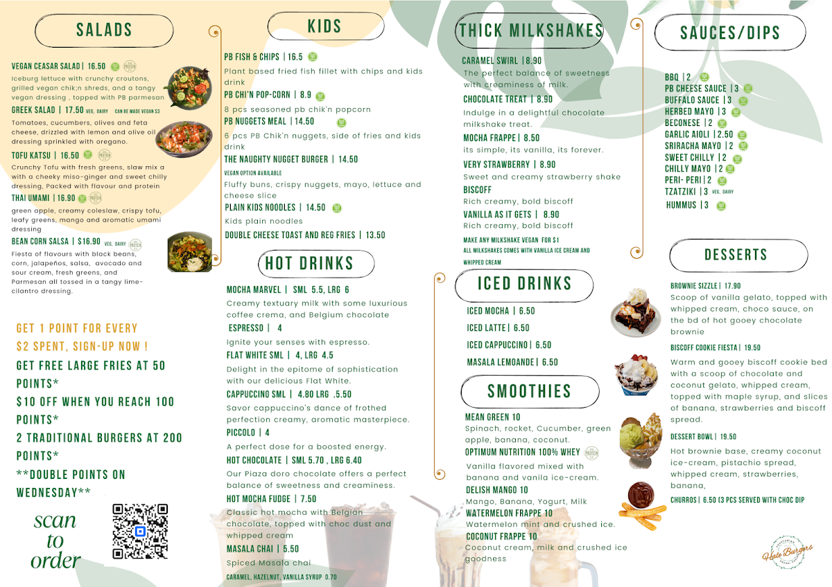 Menu, Hale Burgers