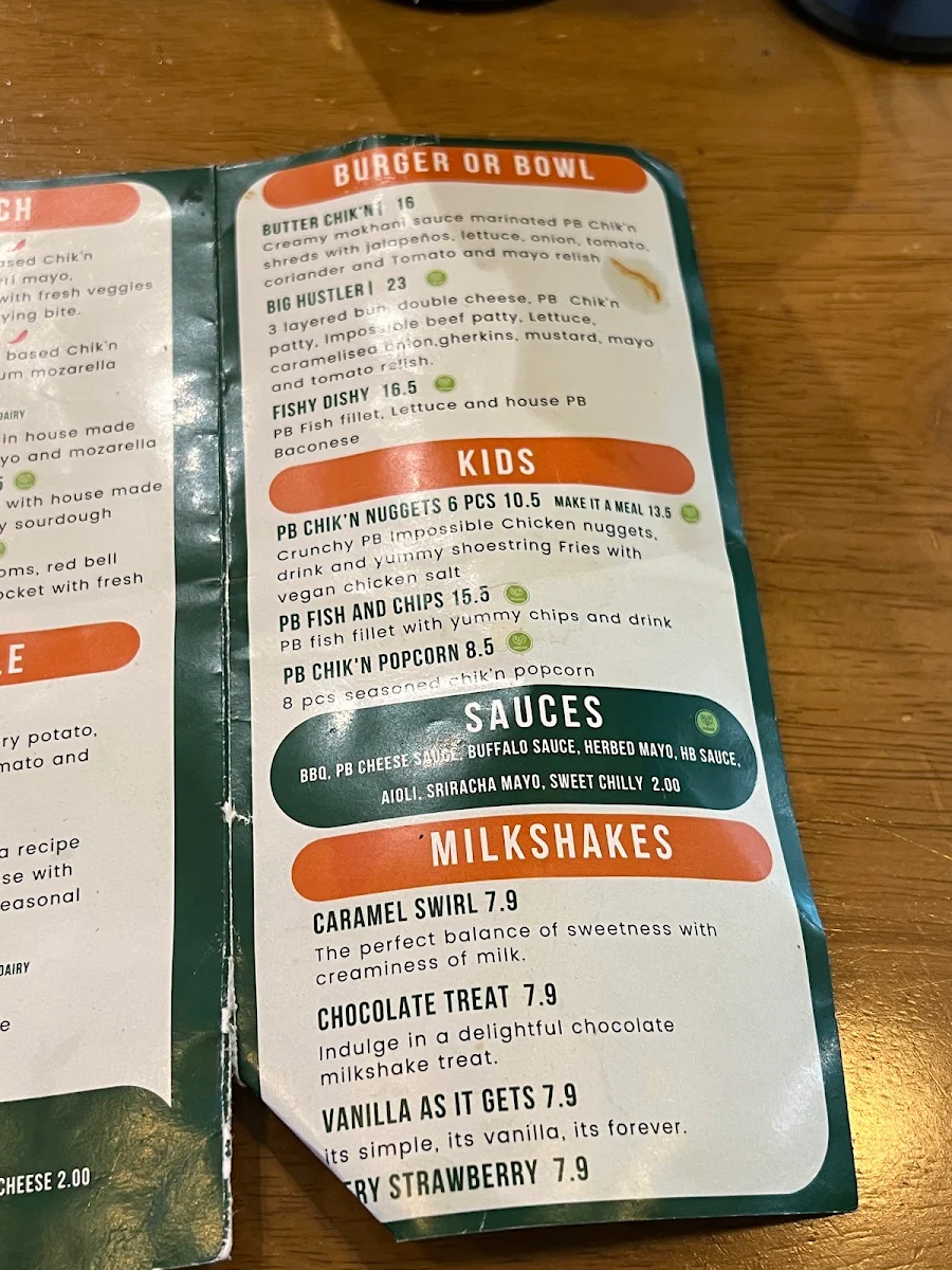 Menu, Hale Burgers