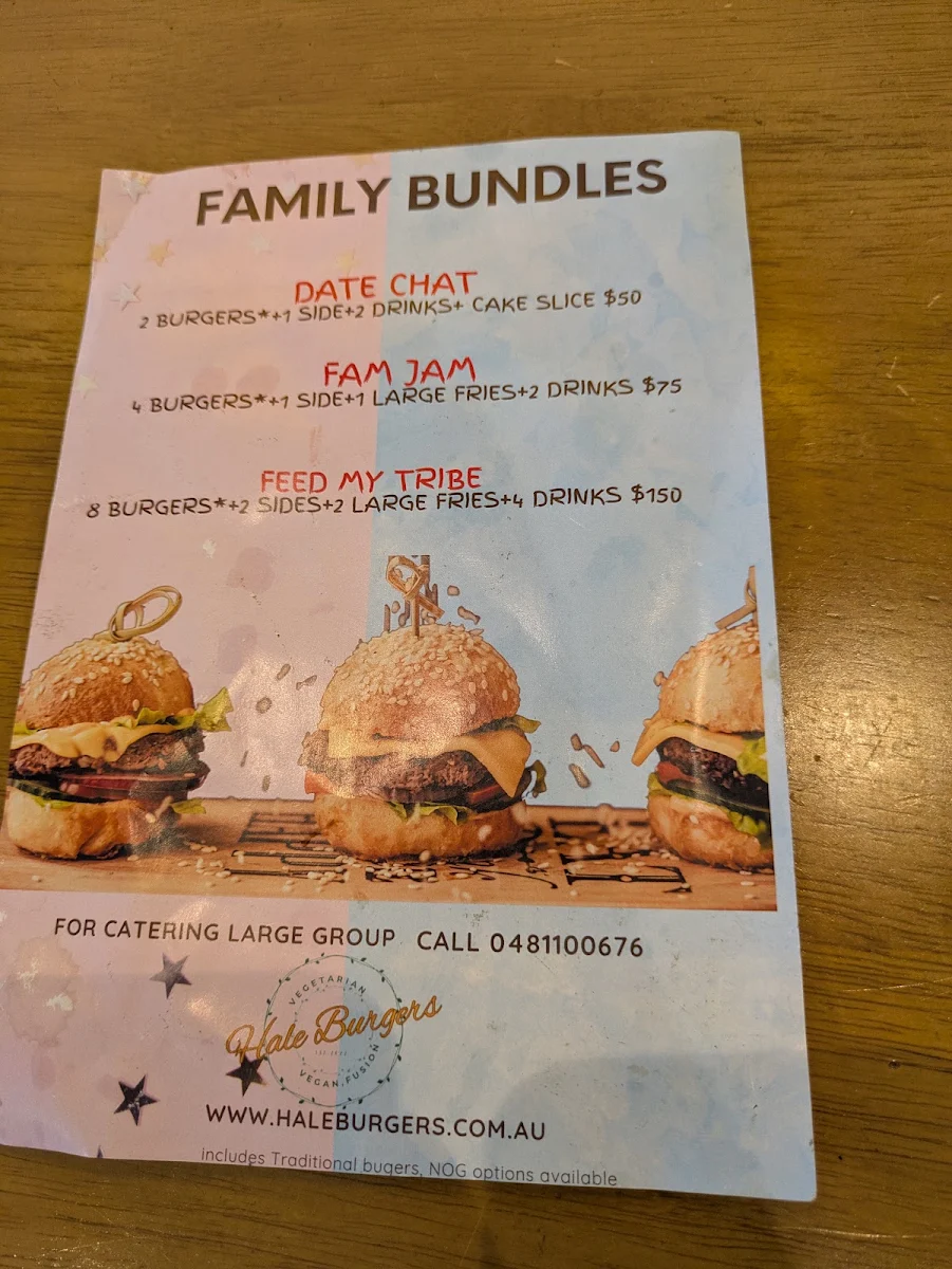 Menu, Hale Burgers