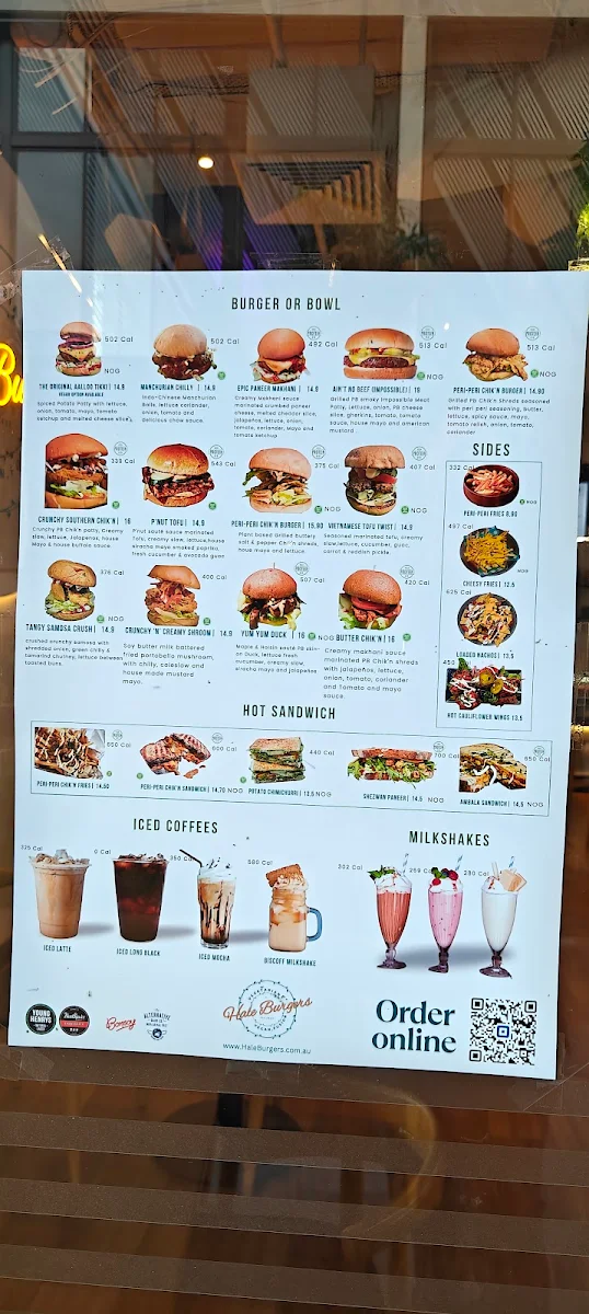 Menu, Hale Burgers