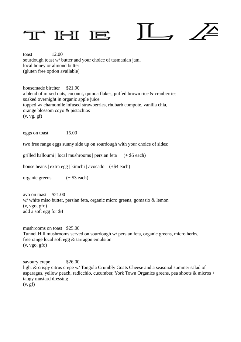 Menu, The Lanterns