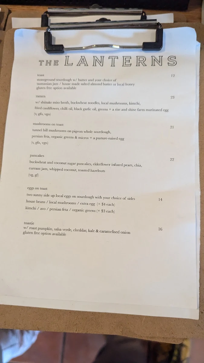 Menu, The Lanterns