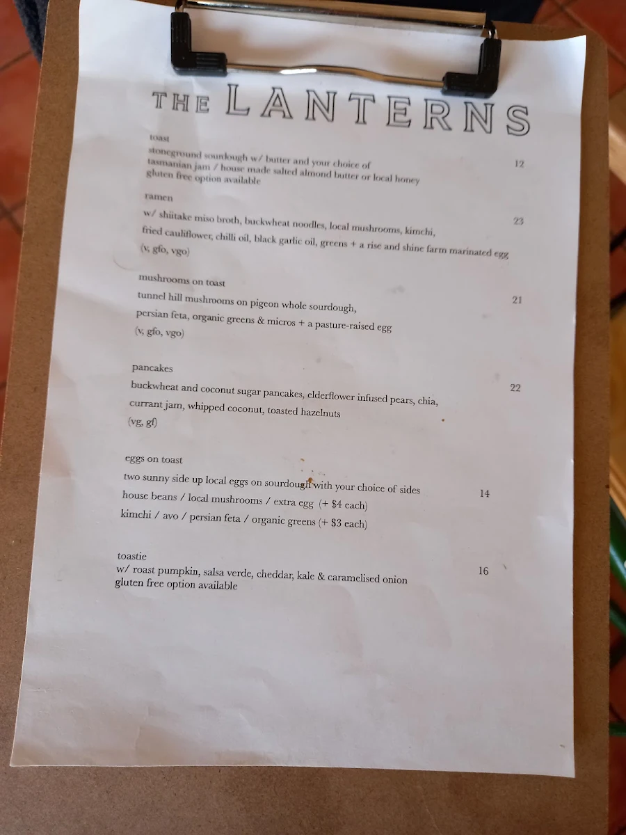 Menu, The Lanterns
