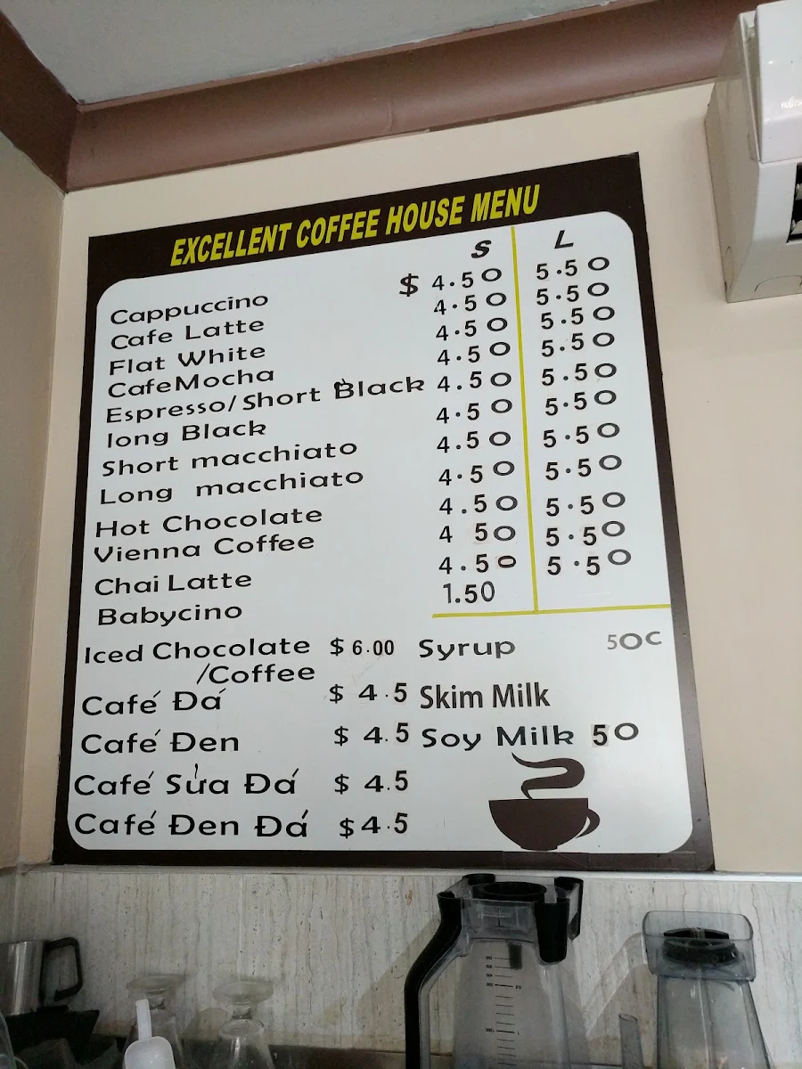 Menu, Excellent Coffee House