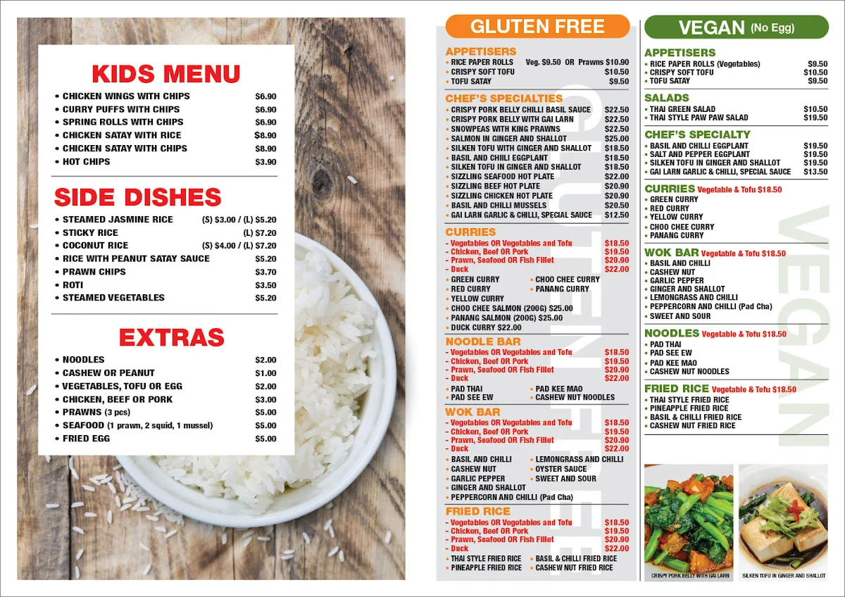 Menu, (Location at Unanderra) Coastal Thai Restaurant