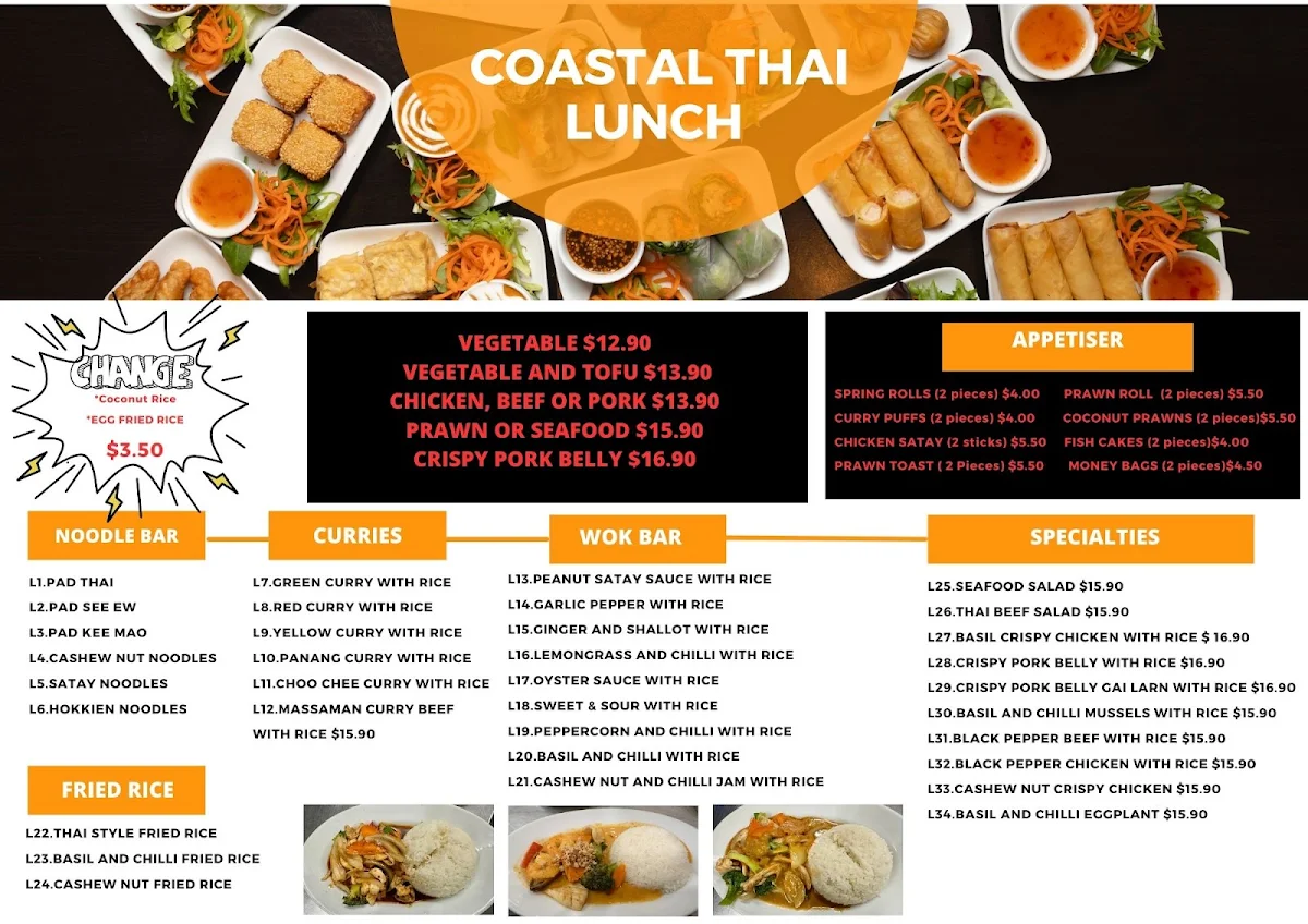 Menu, (Location at Unanderra) Coastal Thai Restaurant