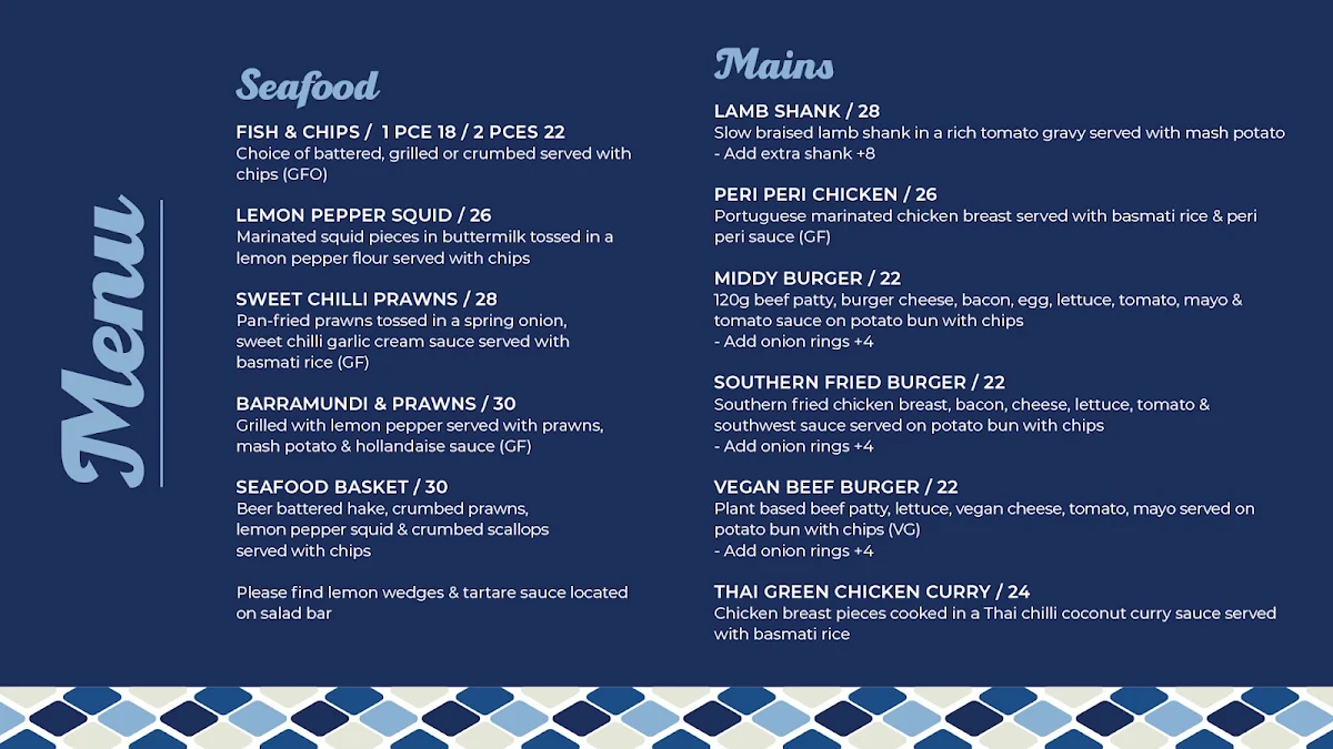 Menu, Midway Tavern