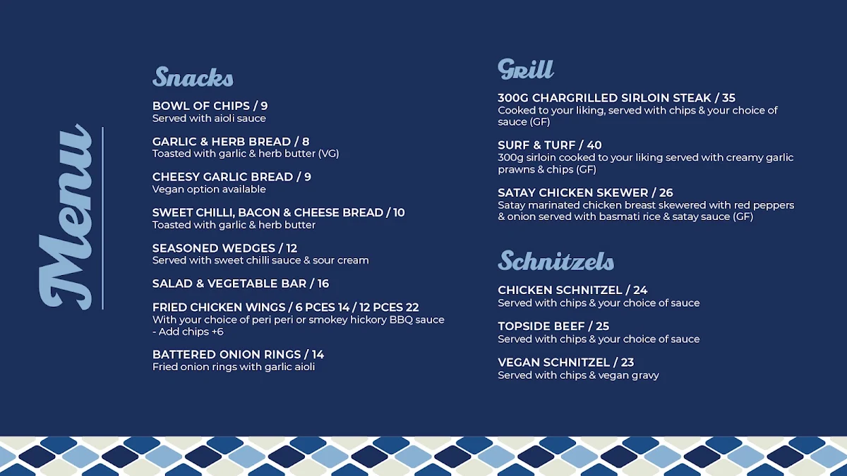 Menu, Midway Tavern