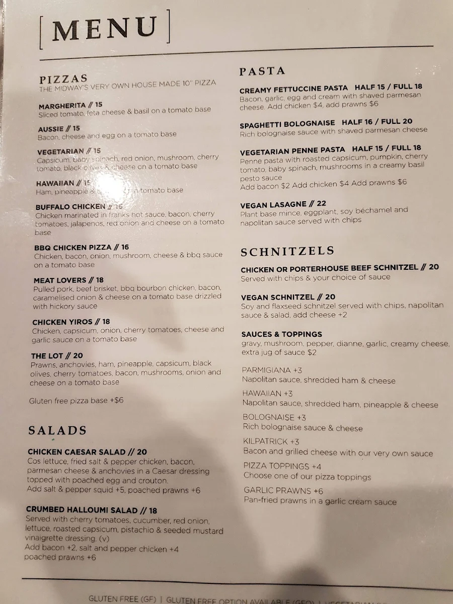Menu, Midway Tavern