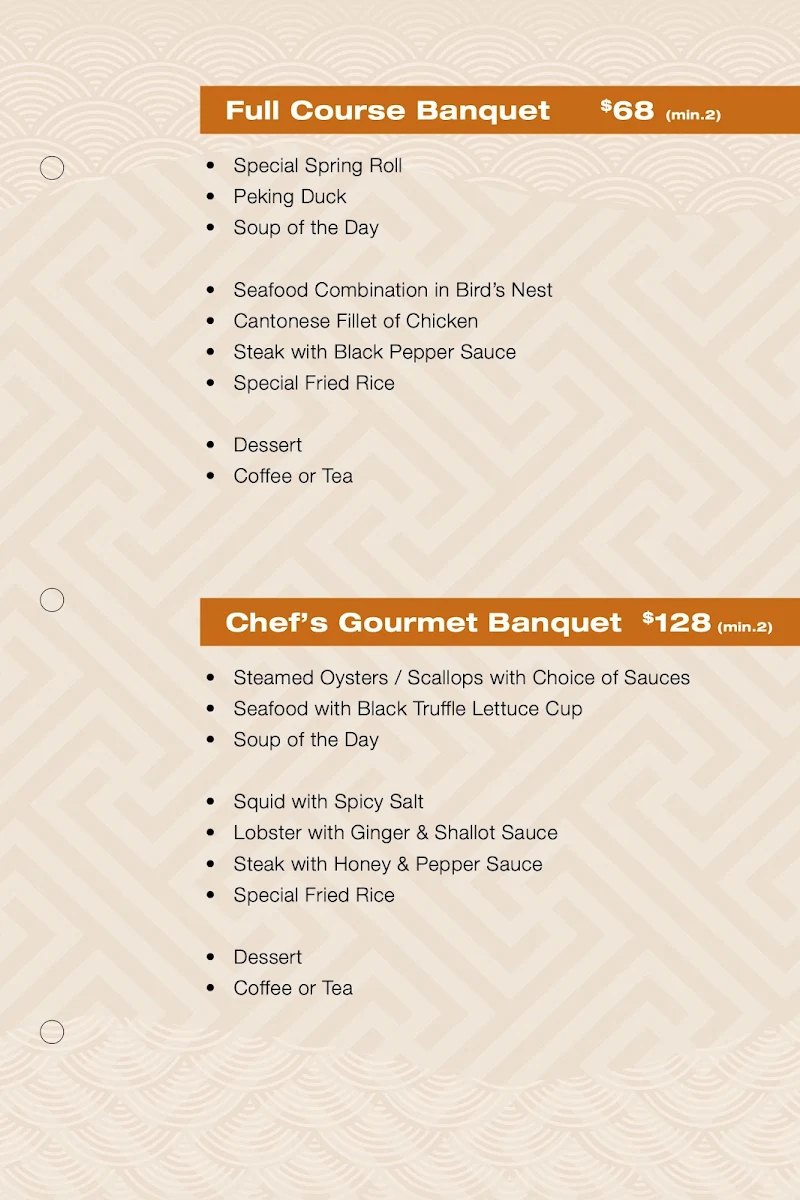 Menu, 聚福 Treasure Bowl Chinese Restaurant
