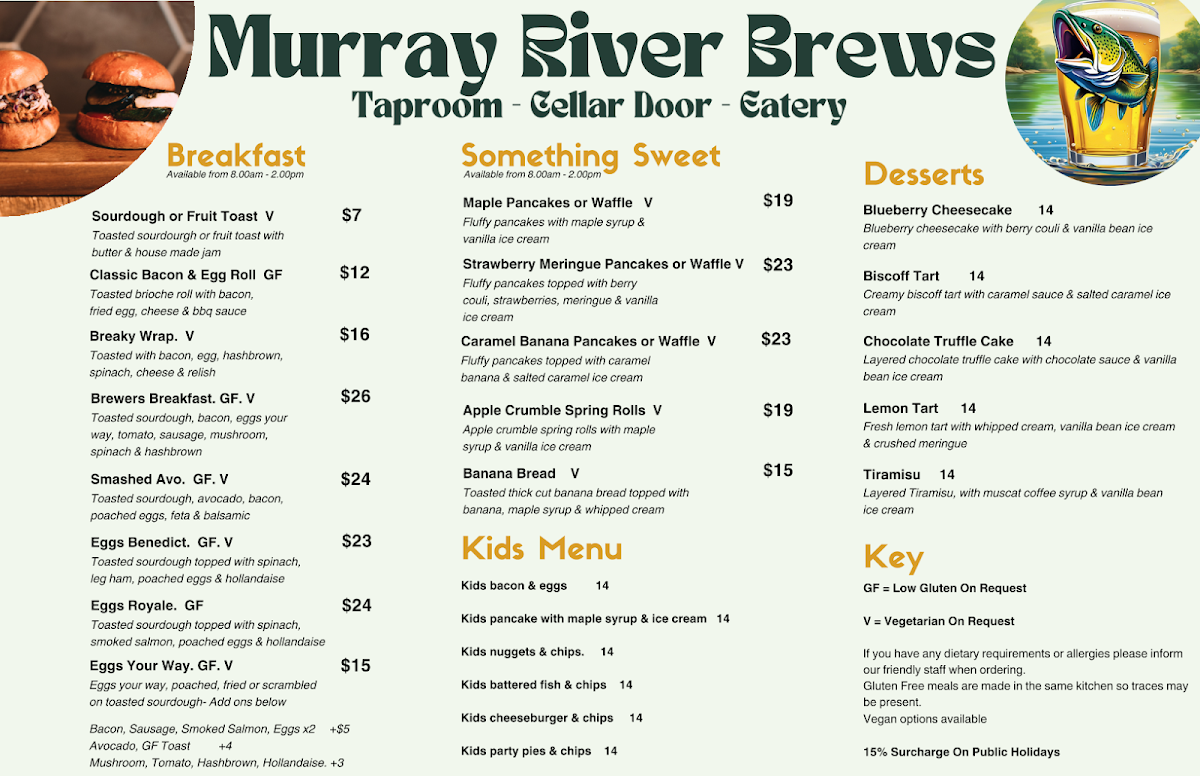 Menu, Murray River Brews