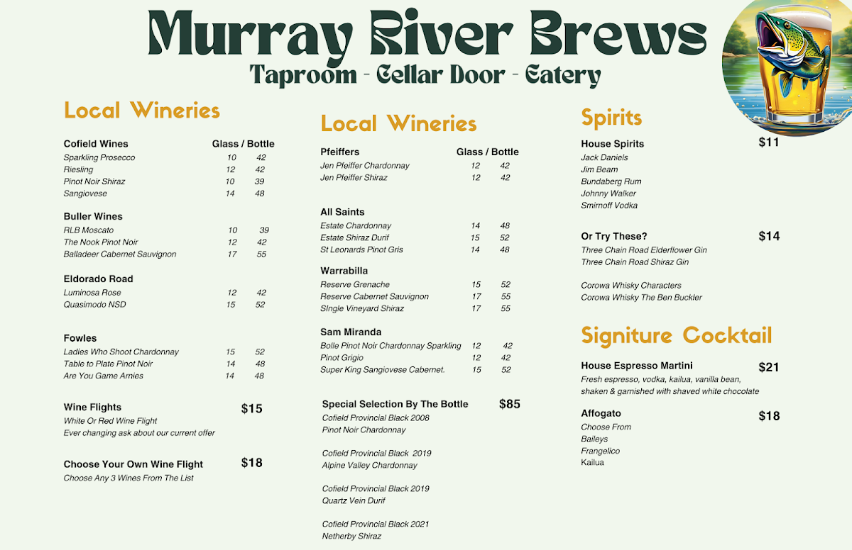 Menu, Murray River Brews