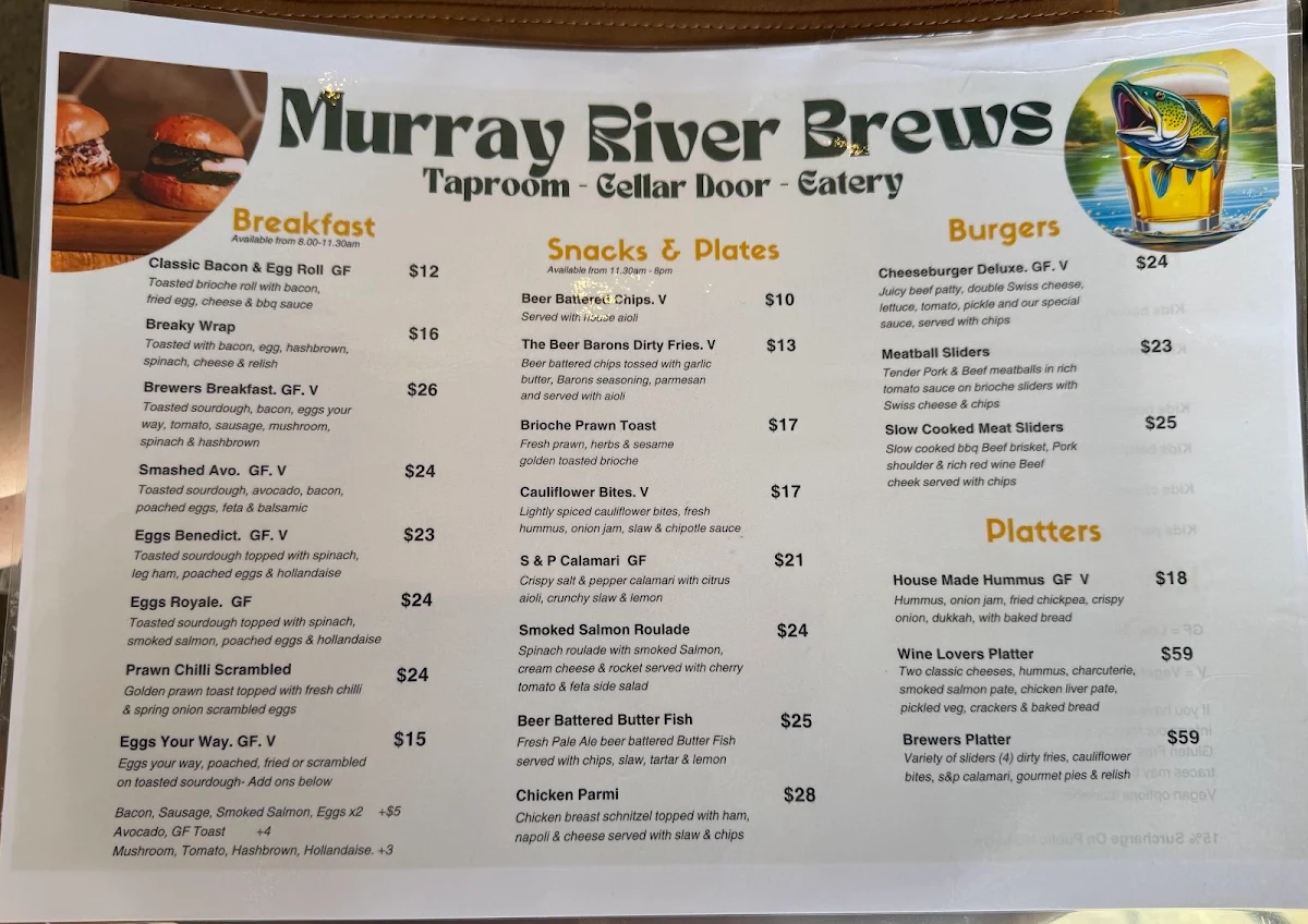 Menu, Murray River Brews