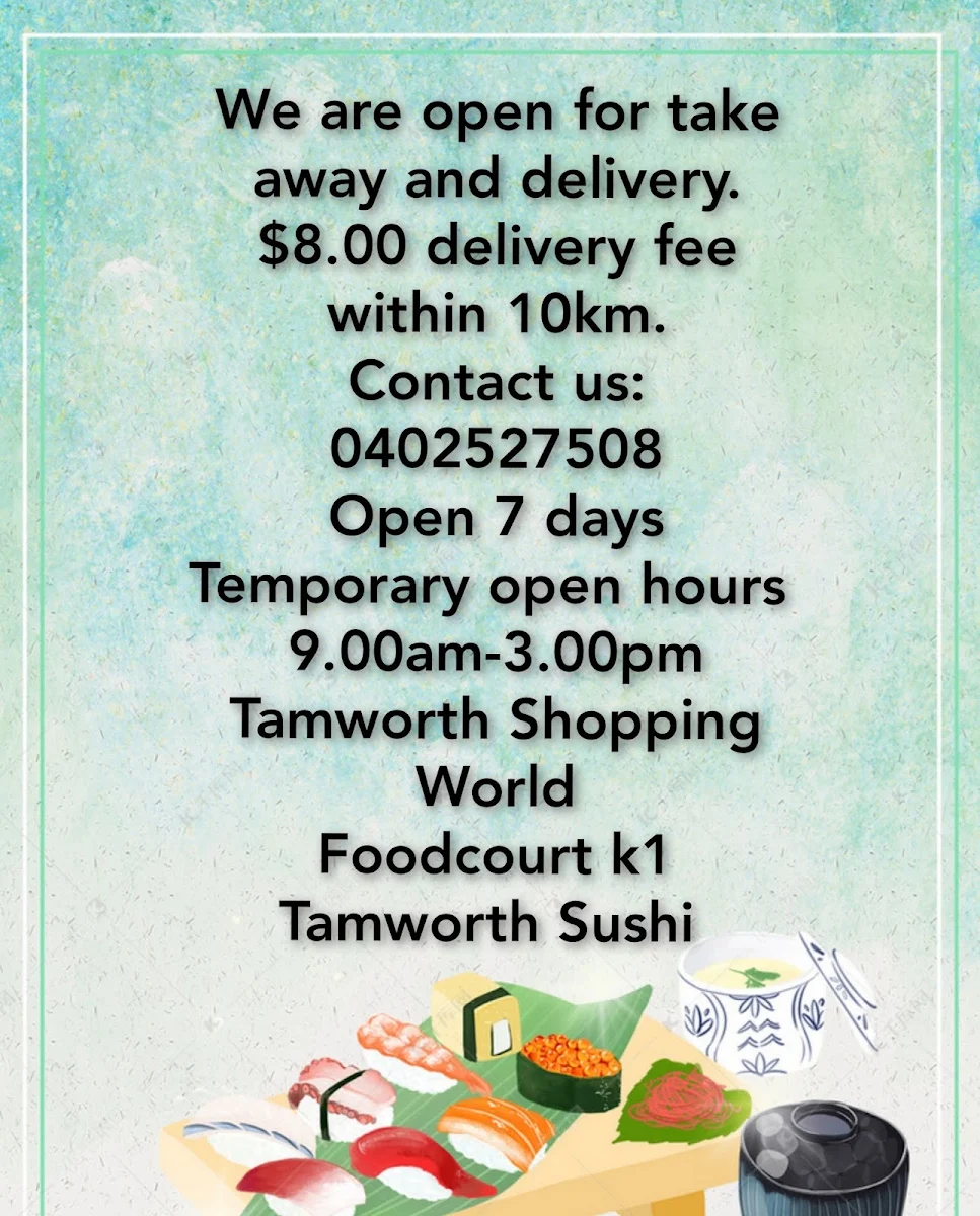 Menu, Tamworth Sushi