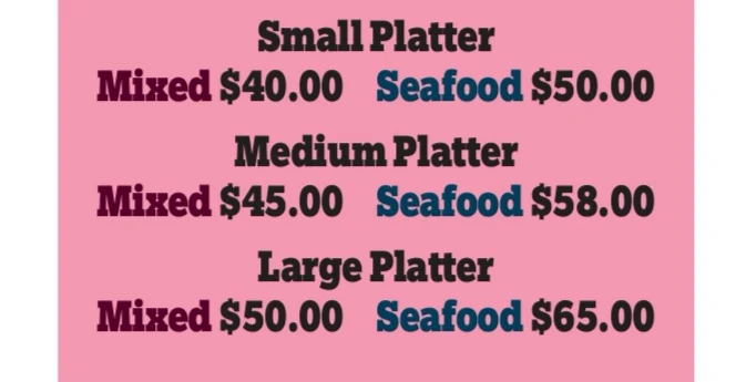 Menu, Tamworth Sushi