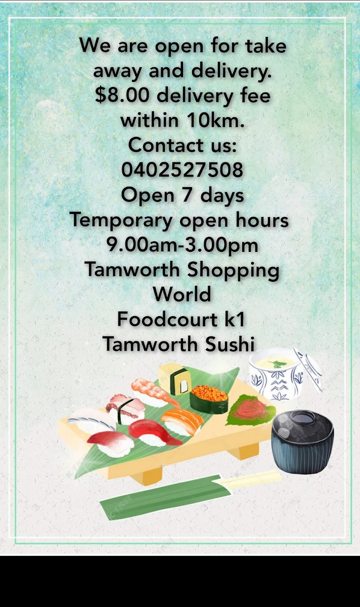 Menu, Tamworth Sushi