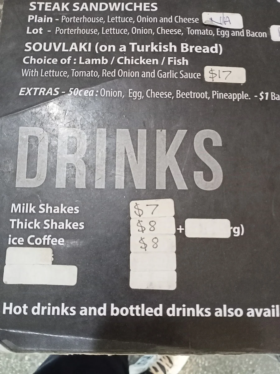 Menu, Boltons Takeaway