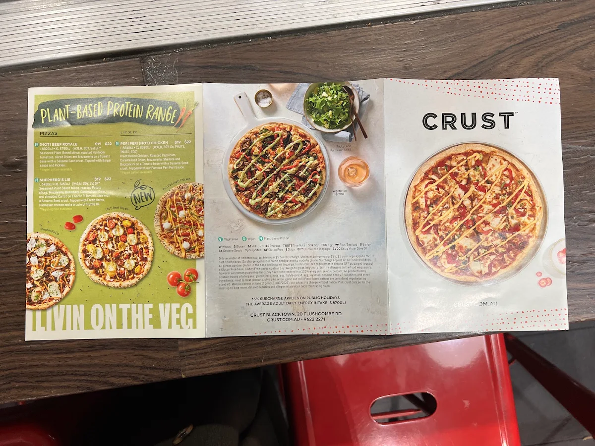 Menu, Crust Pizza Blacktown