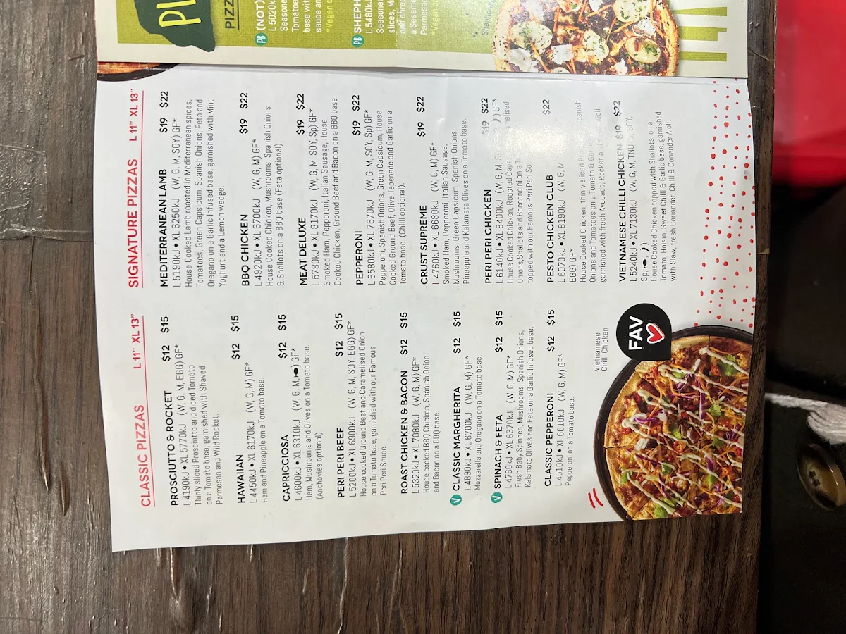 Menu, Crust Pizza Blacktown