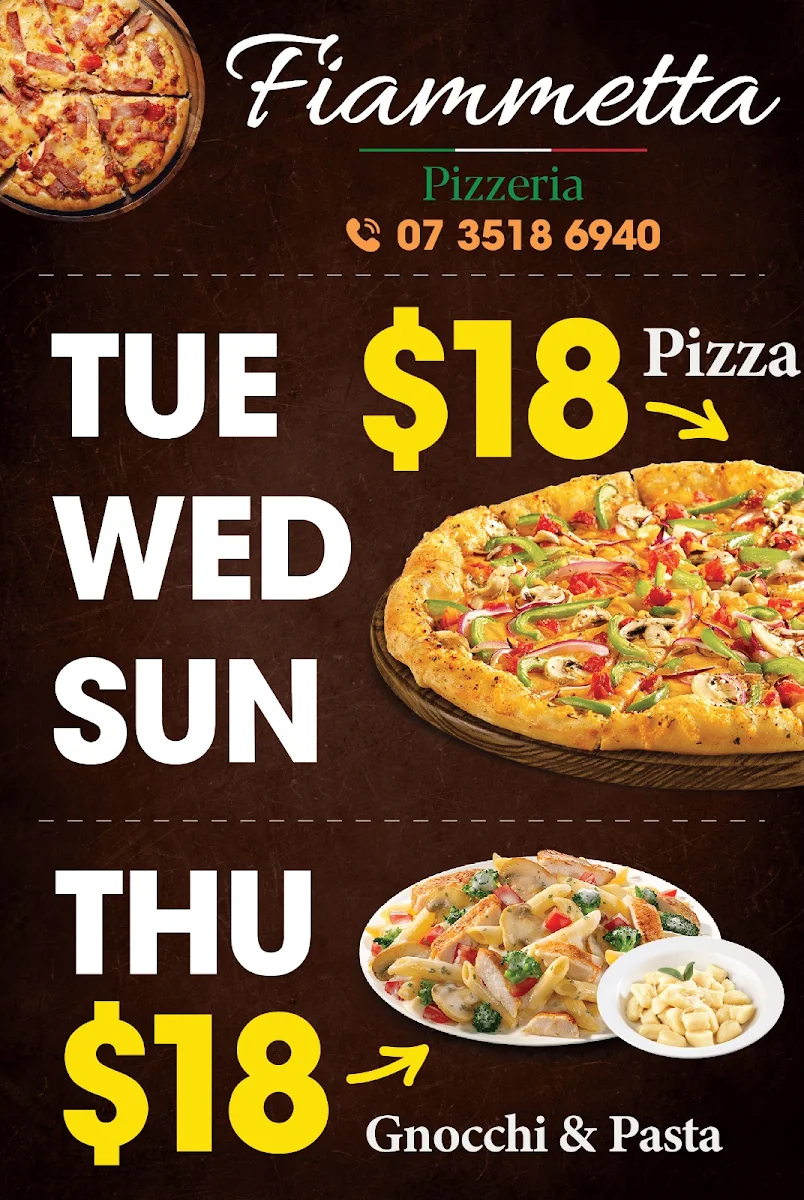 Menu, Fiammetta Pizzeria