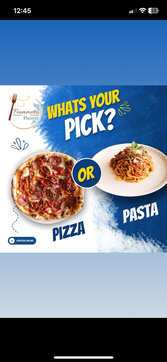 Menu, Fiammetta Pizzeria