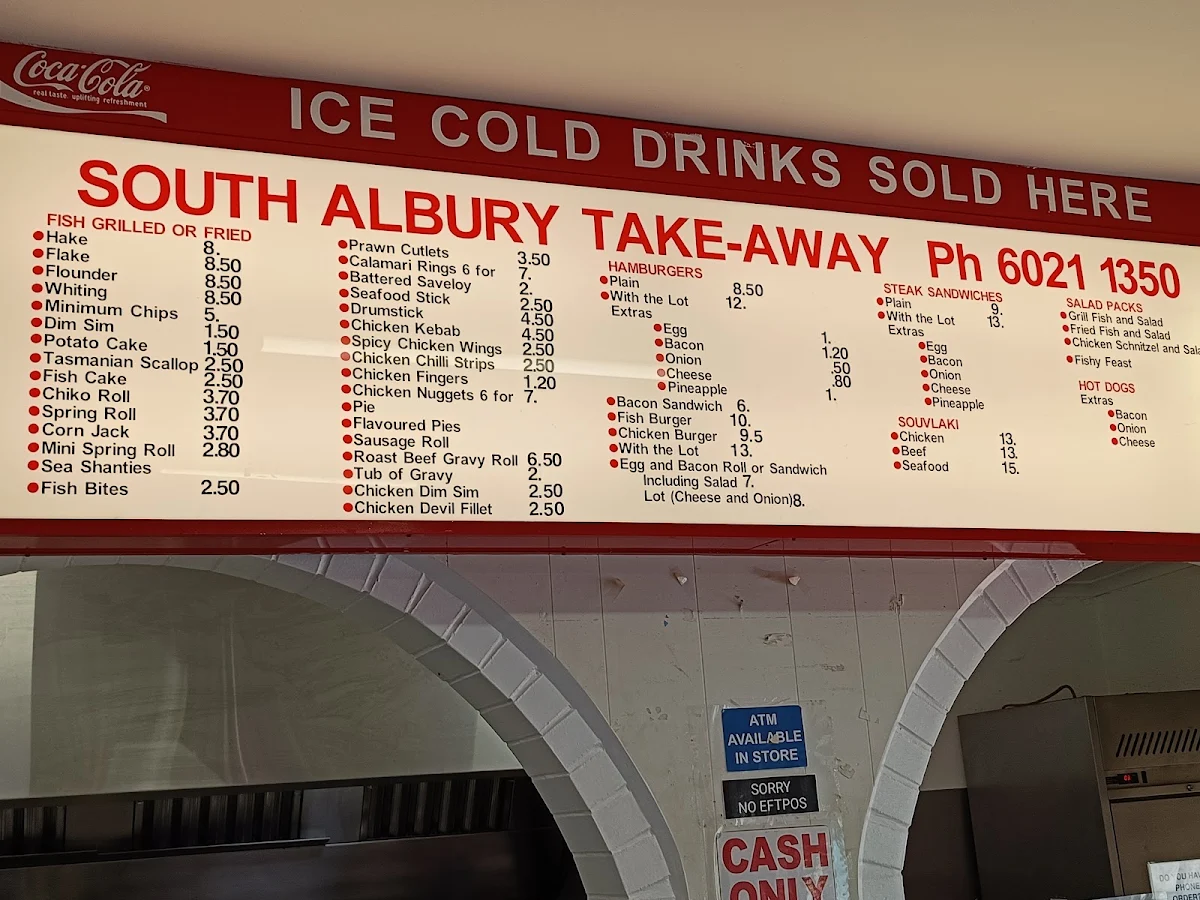 Menu, South Albury Take Away